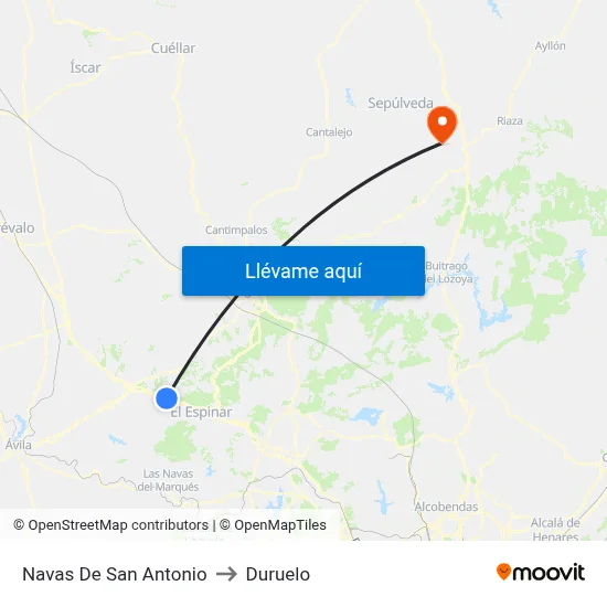 Navas De San Antonio to Duruelo map