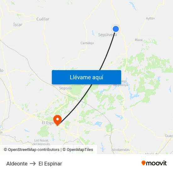 Aldeonte to El Espinar map