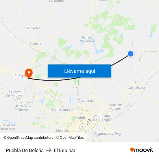 Puebla De Beleña to El Espinar map