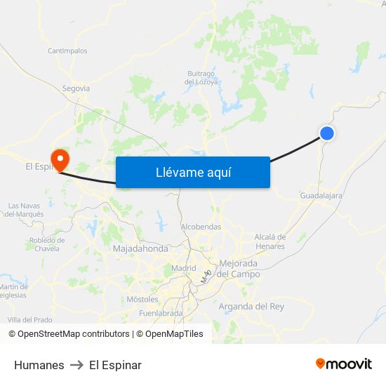 Humanes to El Espinar map