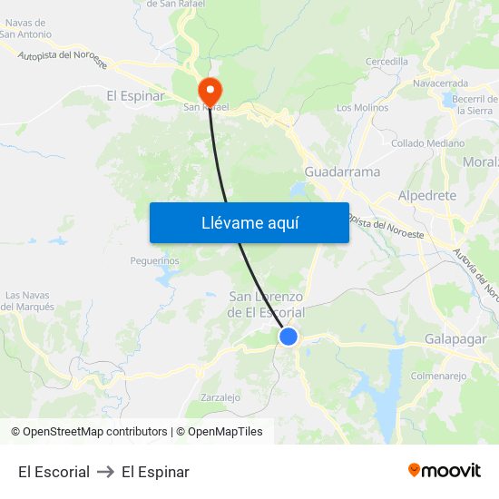 El Escorial to El Espinar map