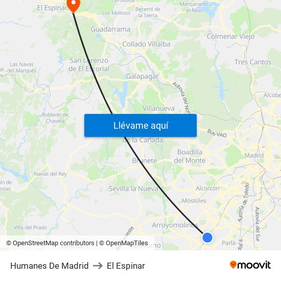 Humanes De Madrid to El Espinar map