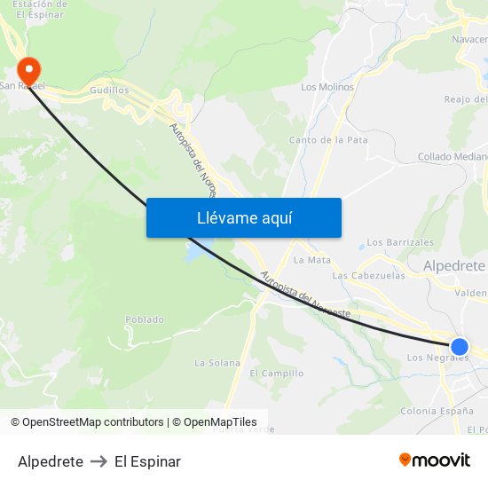 Alpedrete to El Espinar map
