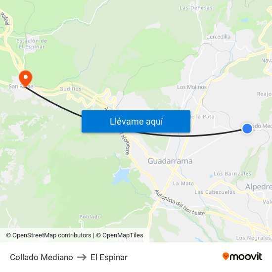 Collado Mediano to El Espinar map