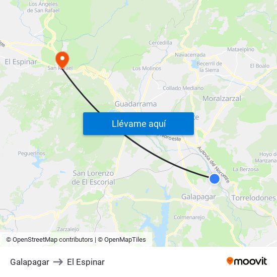 Galapagar to El Espinar map