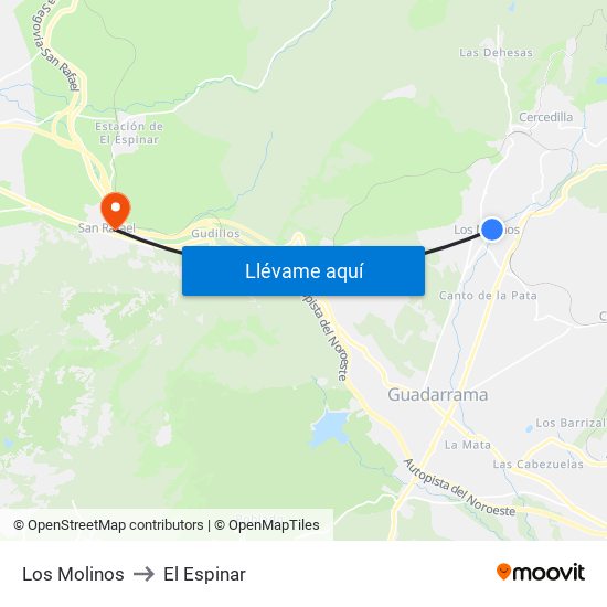 Los Molinos to El Espinar map
