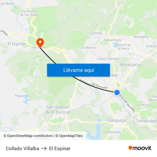 Collado Villalba to El Espinar map