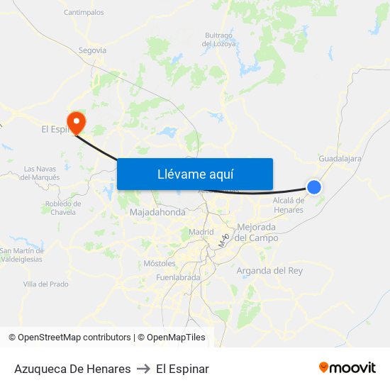 Azuqueca De Henares to El Espinar map