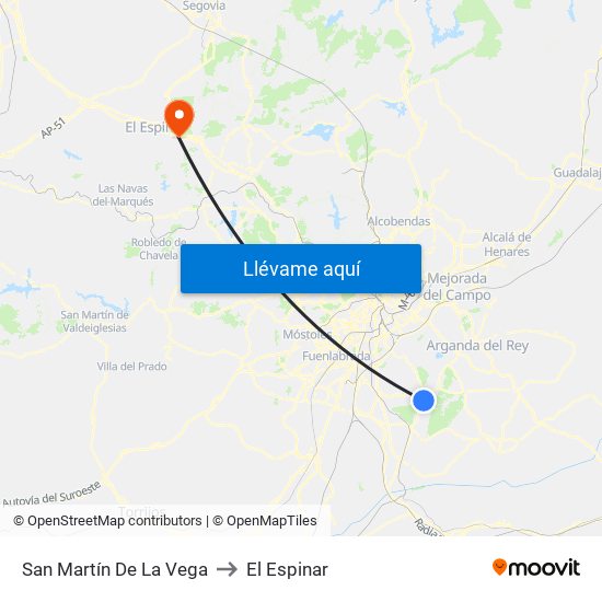 San Martín De La Vega to El Espinar map