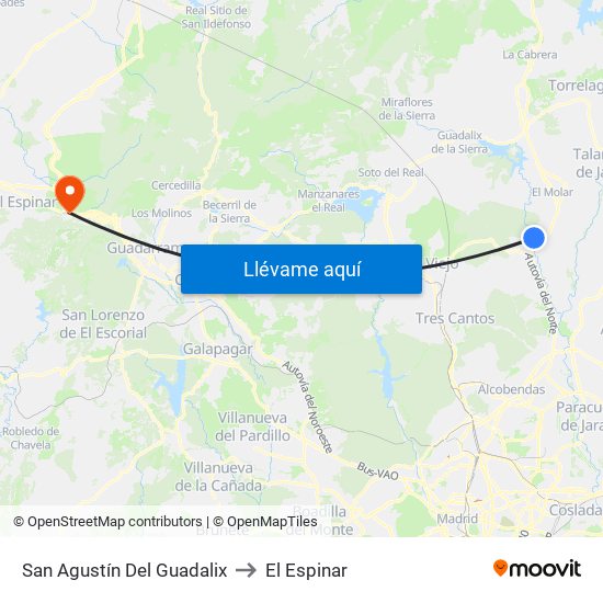 San Agustín Del Guadalix to El Espinar map