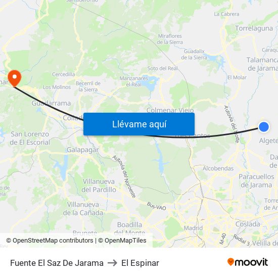 Fuente El Saz De Jarama to El Espinar map