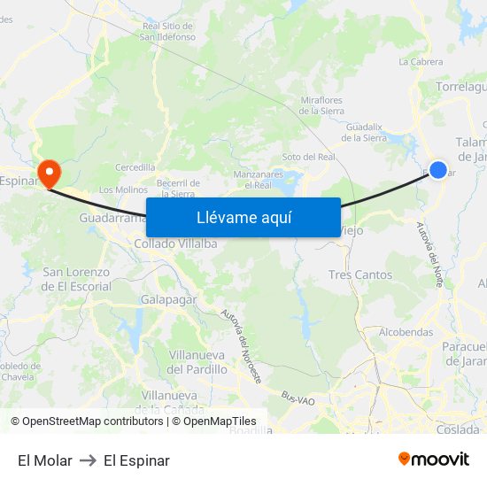 El Molar to El Espinar map
