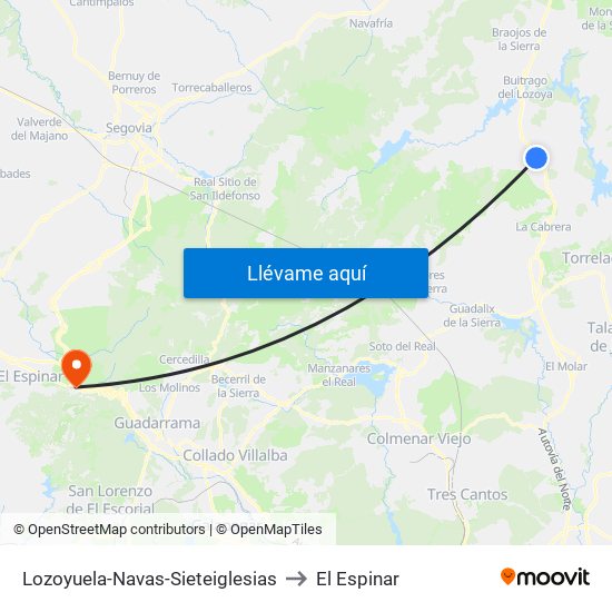 Lozoyuela-Navas-Sieteiglesias to El Espinar map
