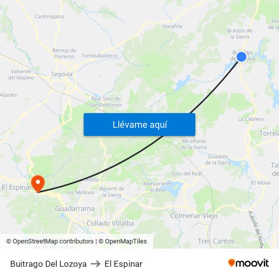 Buitrago Del Lozoya to El Espinar map