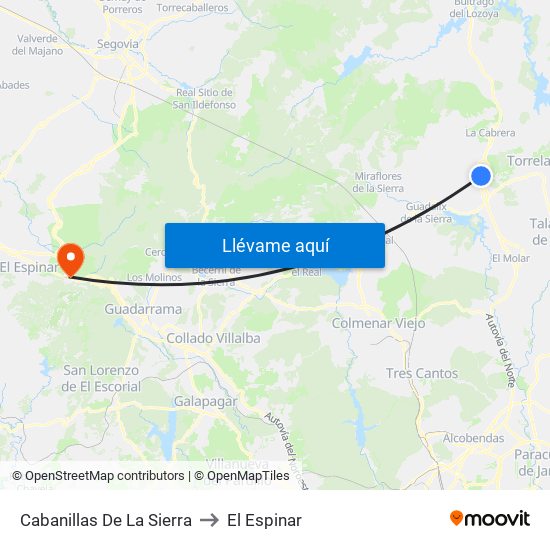 Cabanillas De La Sierra to El Espinar map