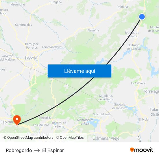 Robregordo to El Espinar map