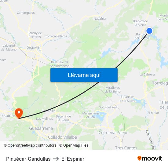 Pinuécar-Gandullas to El Espinar map