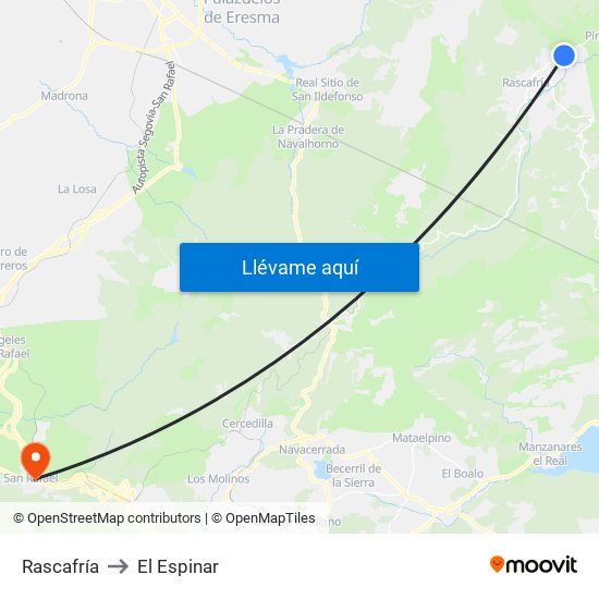Rascafría to El Espinar map