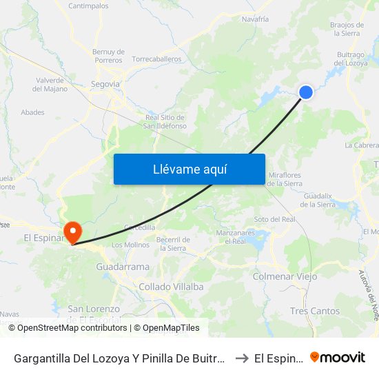 Gargantilla Del Lozoya Y Pinilla De Buitrago to El Espinar map