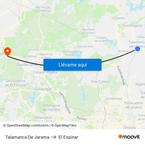 Talamanca De Jarama to El Espinar map