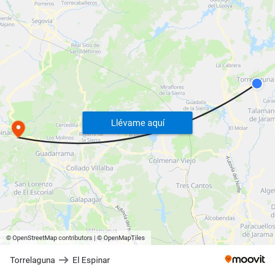 Torrelaguna to El Espinar map