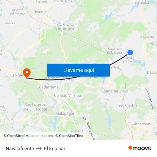 Navalafuente to El Espinar map