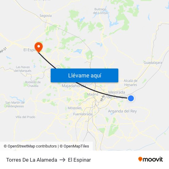 Torres De La Alameda to El Espinar map