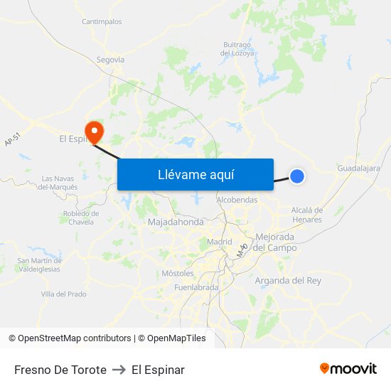 Fresno De Torote to El Espinar map