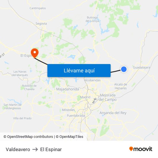 Valdeavero to El Espinar map