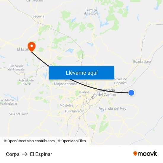 Corpa to El Espinar map