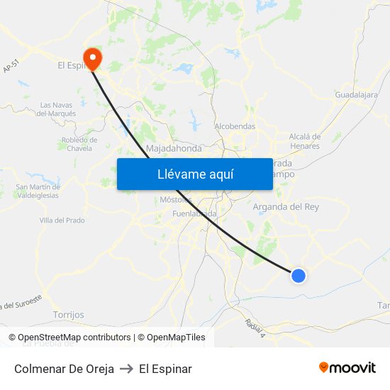 Colmenar De Oreja to El Espinar map