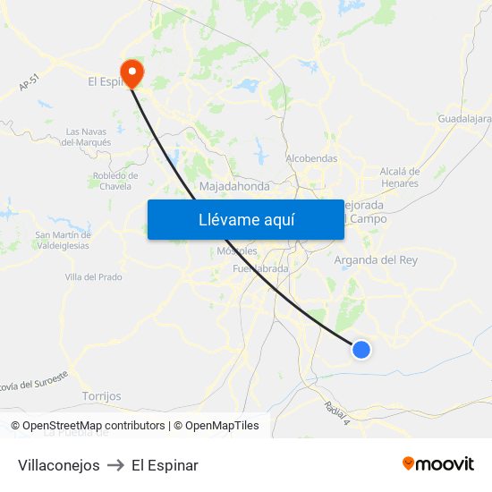 Villaconejos to El Espinar map