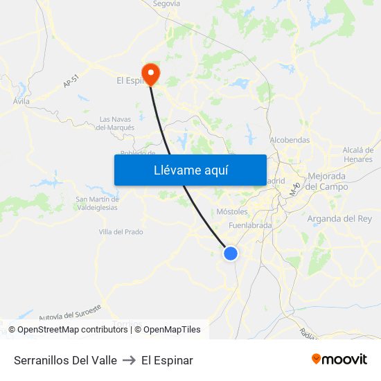 Serranillos Del Valle to El Espinar map