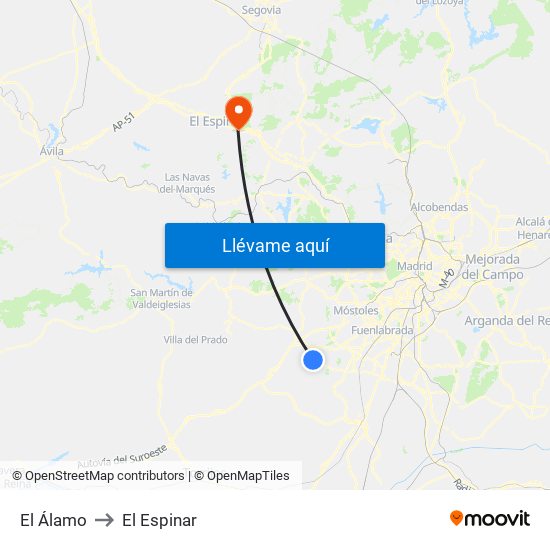 El Álamo to El Espinar map