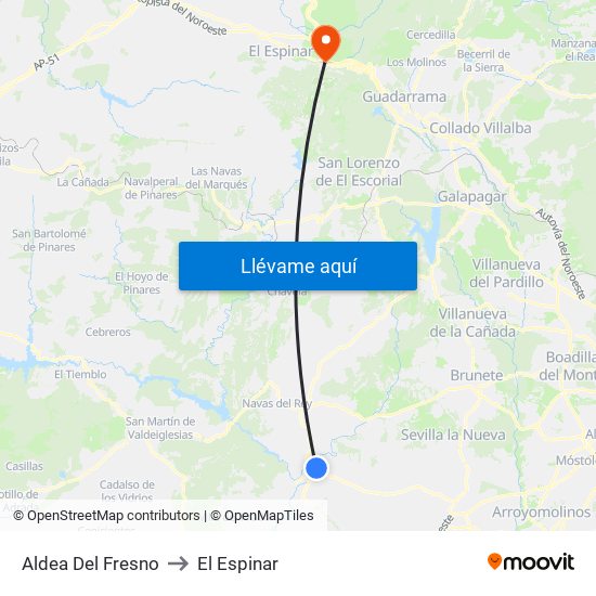 Aldea Del Fresno to El Espinar map