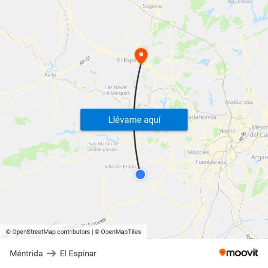 Méntrida to El Espinar map