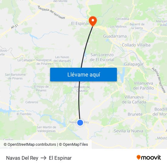 Navas Del Rey to El Espinar map