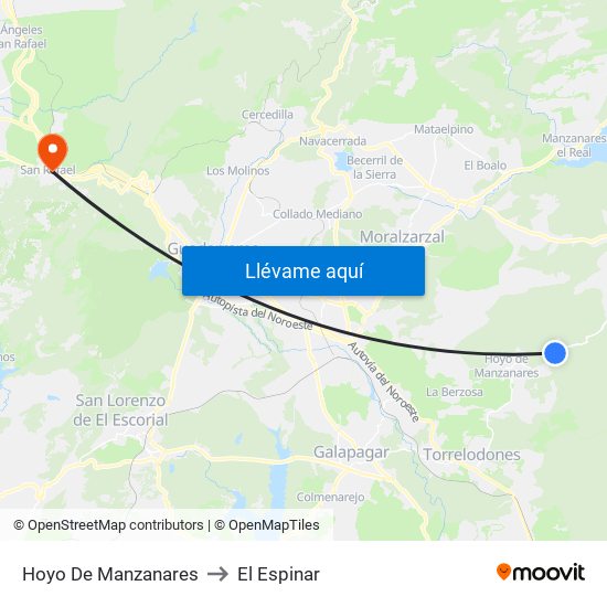 Hoyo De Manzanares to El Espinar map