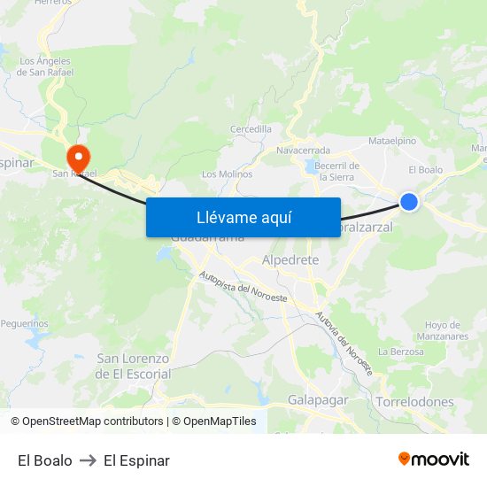 El Boalo to El Espinar map