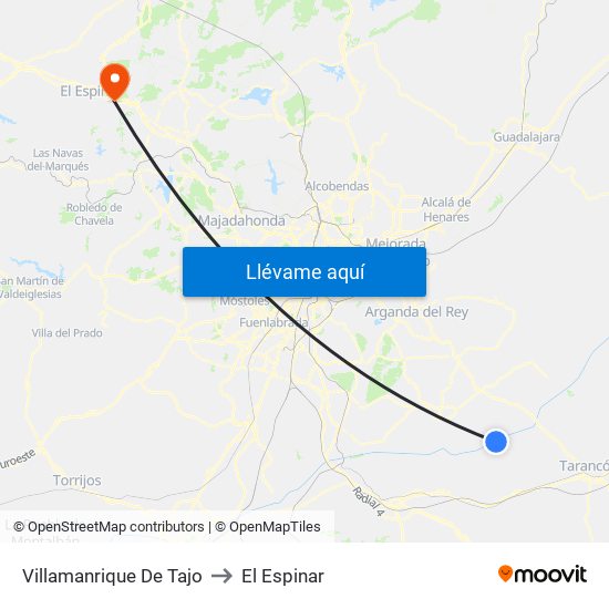 Villamanrique De Tajo to El Espinar map