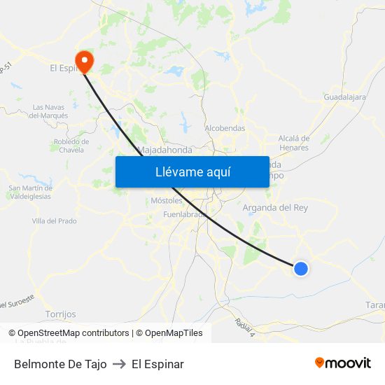 Belmonte De Tajo to El Espinar map