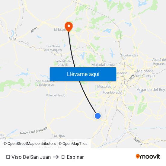 El Viso De San Juan to El Espinar map