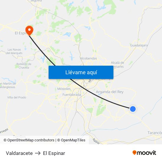 Valdaracete to El Espinar map