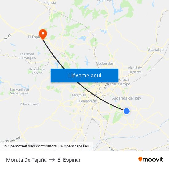 Morata De Tajuña to El Espinar map