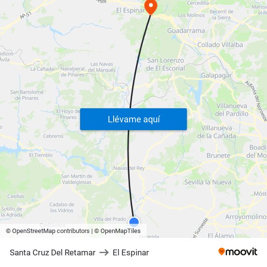 Santa Cruz Del Retamar to El Espinar map