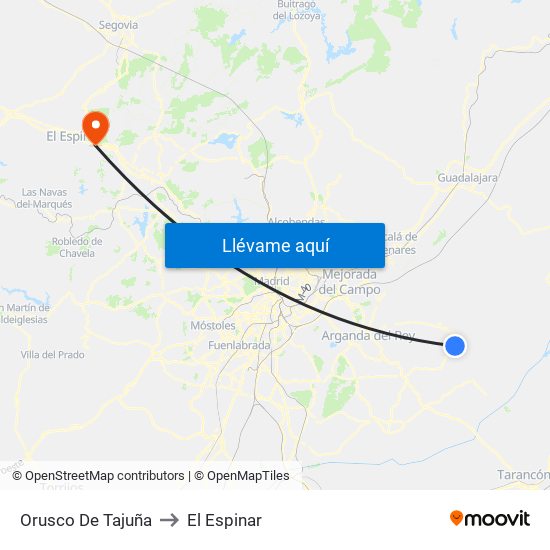 Orusco De Tajuña to El Espinar map