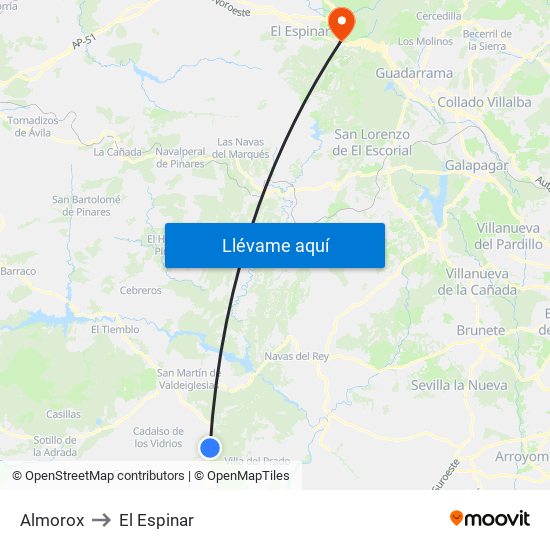 Almorox to El Espinar map