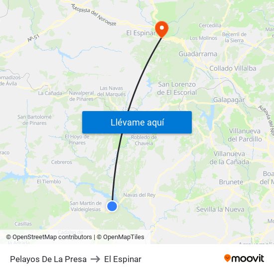 Pelayos De La Presa to El Espinar map