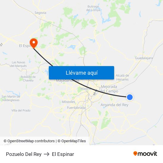 Pozuelo Del Rey to El Espinar map