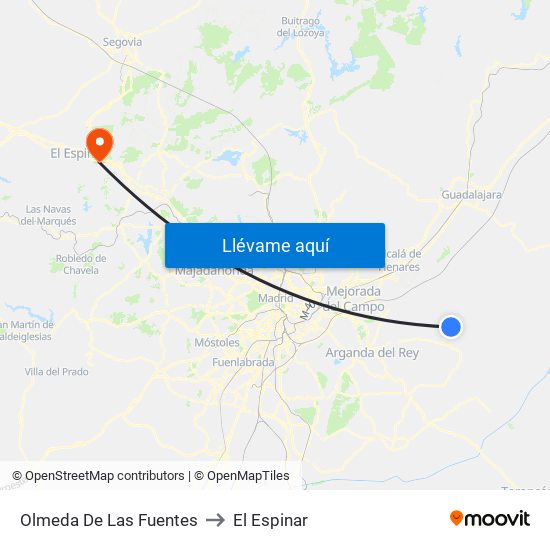 Olmeda De Las Fuentes to El Espinar map